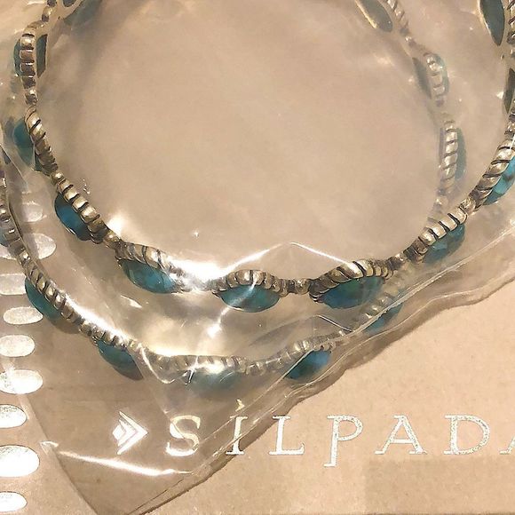 SILPADA Turquoise Pools Sterling Silver 925 Turquoise Bangle Bracelet B3218 NIB - Picture 10 of 10